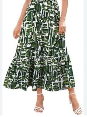 Philosophy Republic Clothing Green Print Midi Skirt Size M NWT Elastic Waist